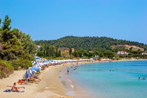 Platanias Beach Skiathos: The Long Sandy Stretch with Hotel Backdrop